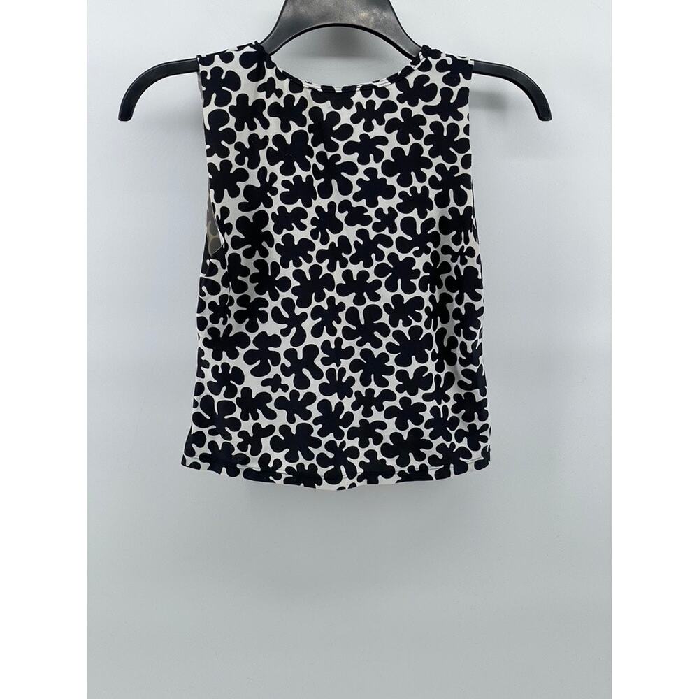 UNBRANDED Women's Black-White Floral Split-Neck Crewneck Sleeveless Top SZ S